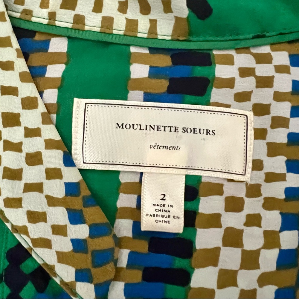 Anthropologie- Moulinette Soeurs Vibrant Green Blue Puff Sleeve Dress- Size 2 - Picture 6 of 8